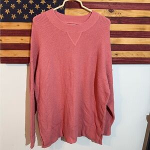 aerie Coral Pink Waffle Knit Crewneck Sweater